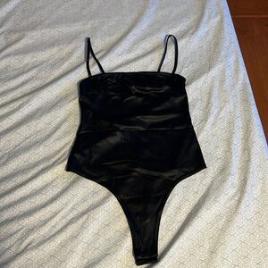 PrettyLittleThing PU Square Neck Bodysuit - Black